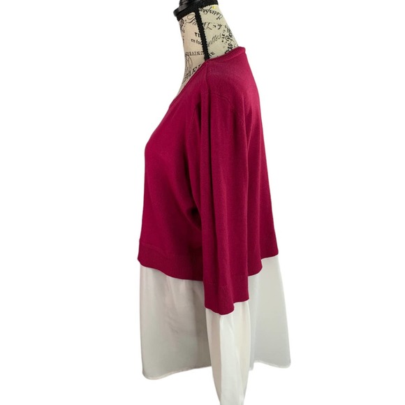 Milano Womens XL Twofer Blouse Double Layered Stretch Pink and White Long Sleeve - Picture 7 of 10